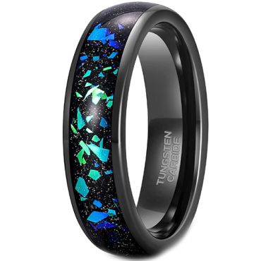 **COI Black Tungsten Carbide Crushed Opal Dome Court Ring-7978AA
