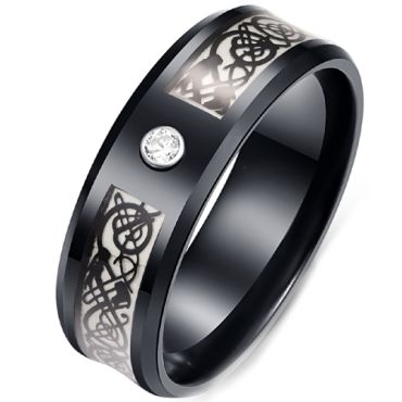 **COI Black Titanium Dragon Luminous Beveled Edges Ring With Cubic Zirconia-7990AA