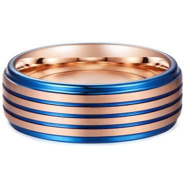 **COI Tungsten Carbide Blue Rose Triple Grooves Step Edges Ring-7994AA