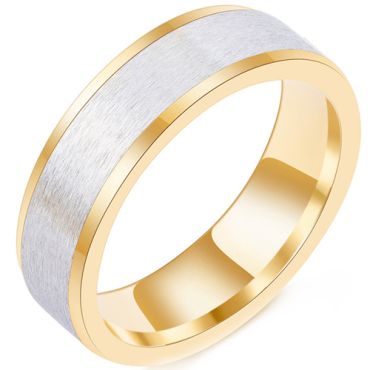 **COI Titanium Gold Tone Silver Pipe Cut Flat Ring-7995AA