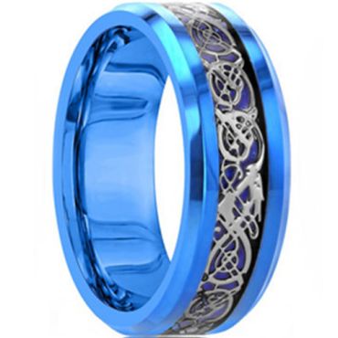 **COI Blue Titanium Dragon Beveled Edges Ring-7997AA
