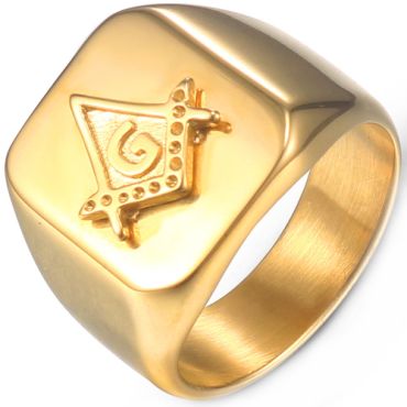 **COI Gold Tone Titanium Masonic Freemason Ring-8017AA