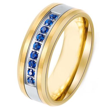 **COI Titanium Gold Tone Silver Ring With Created Blue Sapphire-8021AA