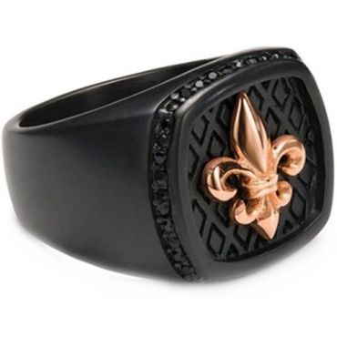 **COI Titanium Black Rose/Gold Tone/Silver Fleur De Lis Ring-8031AA