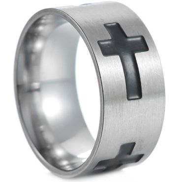 **COI Titanium Black Silver Cross Ring-8036AA