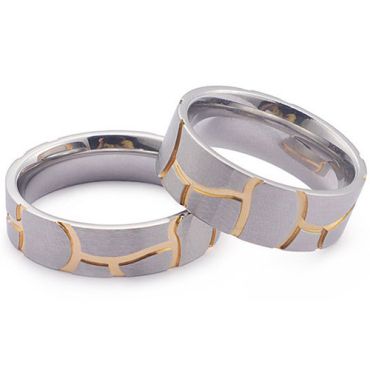 **COI Titanium Gold Tone Silver Couple Wedding Ring-8039AA