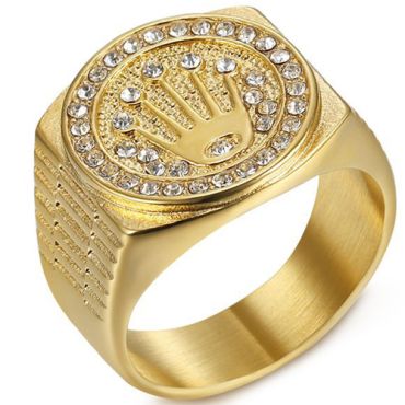 **COI Gold Tone Titanium King Crown Ring With Cubic Zirconia-8068AA
