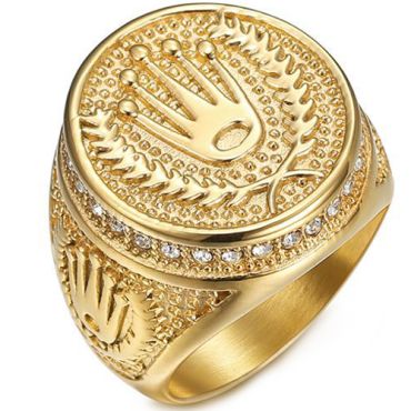 **COI Gold Tone Titanium King Crown Ring With Cubic Zirconia-8070AA
