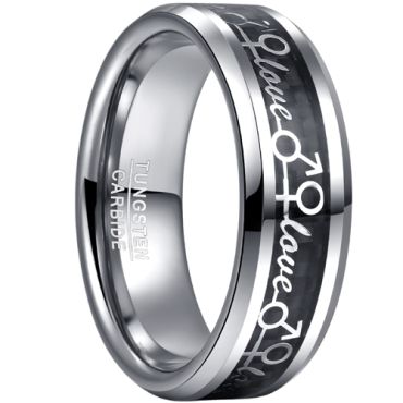 **COI Tungsten Carbide Love Beveled Edges Ring With Black Carbon Fiber-8091AA