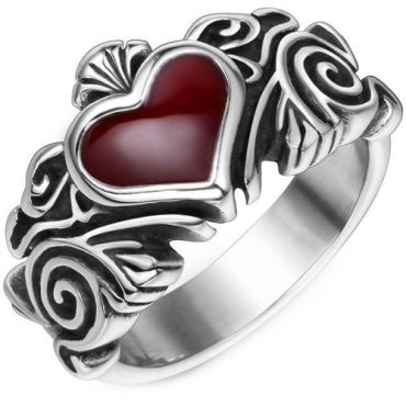**COI Titanium Celtic Ring With Red Resin Heart-8122