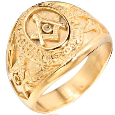**COI Gold Tone Titanium Masonic Freemason Ring-8123