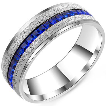 **COI Titanium Gold Tone/Black/Silver Sandblasted Ring With Created Blue Sapphire-8136AA