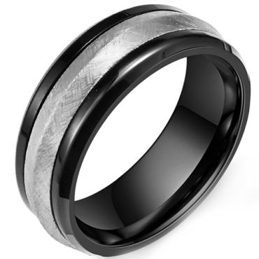 **COI Titanium Black Silver Sandblasted Ring-8137AA
