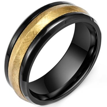 **COI Titanium Black Gold Tone Sandblasted Ring-8138AA