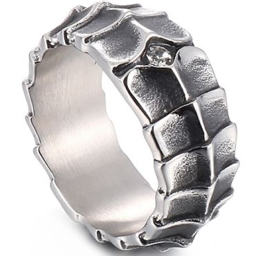 **COI Titanium Black Silver Snake Skin Pattern Ring With Cubic Zirconia-8144AA