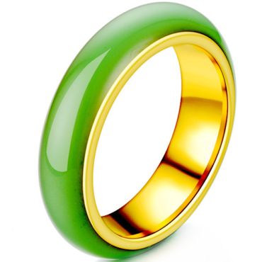**COI Gold Tone Titanium Ring With Synthetic Jade-8150AA