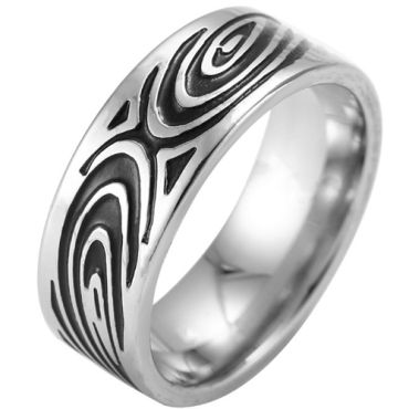 **COI Titanium Black Silver Celtic Pipe Cut Flat Ring-8151AA
