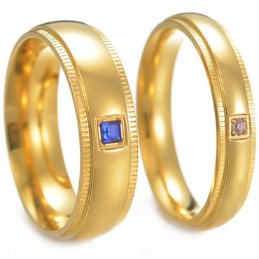 **COI Gold Tone Titanium Step Edges Ring With Cubic Zirconia-8153AA