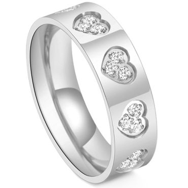 **COI Titanium Black/Gold Tone/Silver Hearts Ring With Cubic Zirconia-8158AA