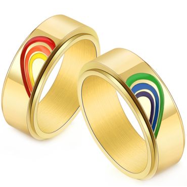**COI Gold Tone Titanium Rainbow Pride Step Edges Ring-8160AA