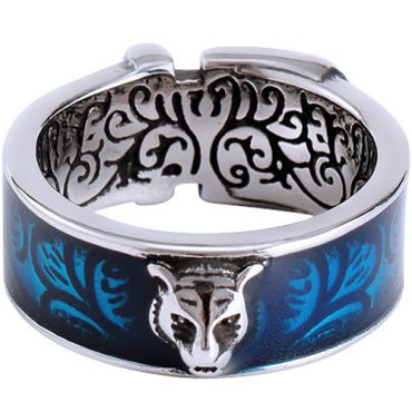 **COI Titanium Black Blue Silver Ring With Tiger-8164AA