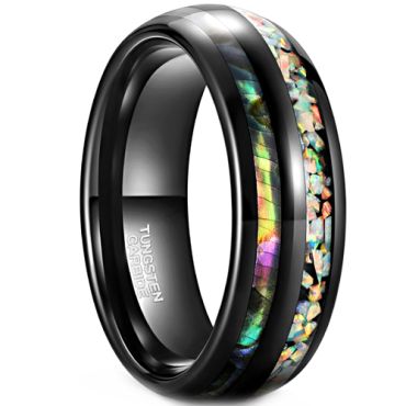 **COI Black Tungsten Carbide Abalone Shell & Crushed Opal Dome Court Ring-8167AA