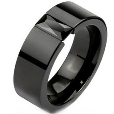 **COI Black Titanium Solitaire Ring With Black/Blue Cubic Zirconia-8187AA