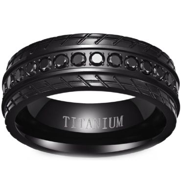 **COI Black Titanium Grooves Ring With Cubic Zirconia-8191AA