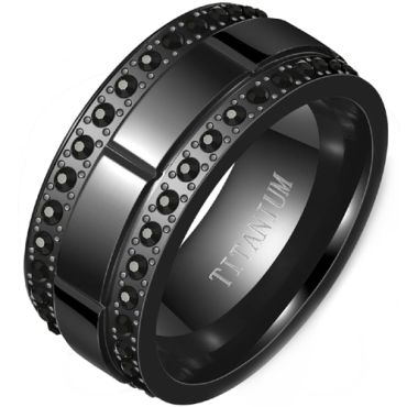 **COI Black Titanium Grooves Ring With Cubic Zirconia-8192AA