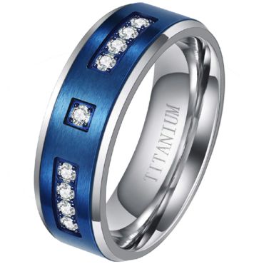 **COI Titanium Blue Silver Ring With Cubic Zirconia-8199AA