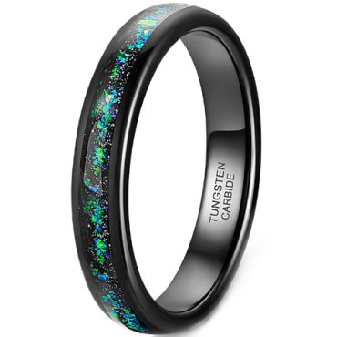 **COI Black Tungsten Carbide Crushed Opal Dome Court Ring-8207AA