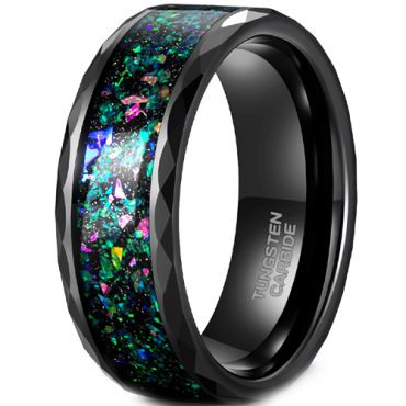 **COI Black Tungsten Carbide Crushed Opal Faceted Ring-8208AA