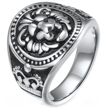 **COI Titanium Gold Tone/Silver Lion & Crown Ring-8214AA