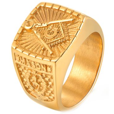 **COI Gold Tone Titanium Masonic Freemason Ring-8222AA