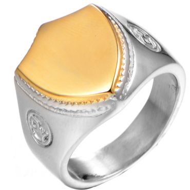 **COI Titanium Gold Tone Silver/Black Signet Ring-8224AA