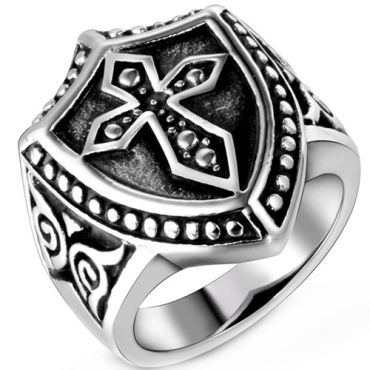 **COI Titanium Black Silver Celtic Ring With Cross-8225AA