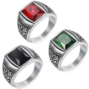 **COI Titanium Celtic Ring With Black Onyx/Created Red Ruby/Green Emerald-8232AA