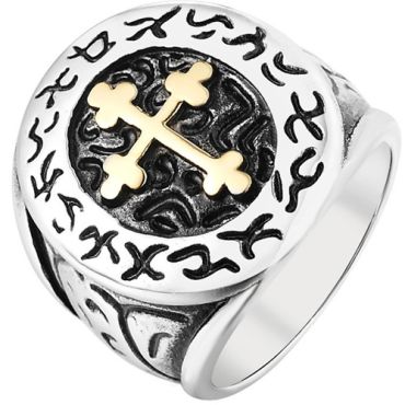 **COI Titanium Gold Tone Silver Cross Ring-8244AA 