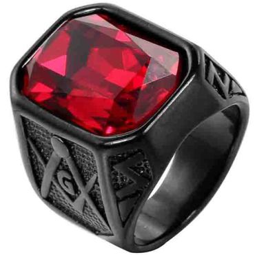 **COI Black Titanium Masonic Freemason Ring With Black Onyx/Created Blue Sapphire/Red Ruby/Green Emerald-8245AA
