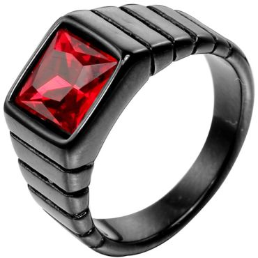 **COI Black Titanium Grooves Ring With Created Blue Sapphire/Red Ruby/Green Emerald-8248AA