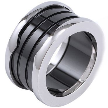 **COI Titanium Double Grooves Ring With Black/White Ceramic-8271AA