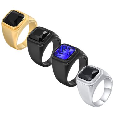 **COI Titanium Black/Gold Tone/Silver Ring With Black Onyx/Created Blue Sapphire-8294AA