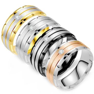 **COI Titanium Rose/Silver Gold Tone/Black Silver Tire Tread Ring With Cubic Zirconia-8299AA