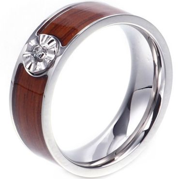 **COI Titanium Wood Ring With Cubic Zirconia-8307AA