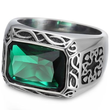 **COI Titanium Cross Ring With Created Green Emerald-8312AA