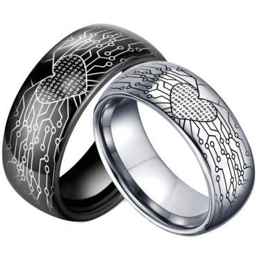 **COI Titanium Black/Silver Dome Court Ring With Heart-8316AA