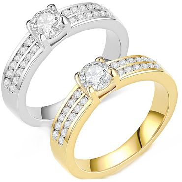 **COI Titanium Gold Tone/Silver Solitaire Ring With Cubic Zirconia-8317AA