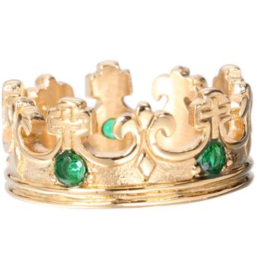 **COI Gold Tone Titanium Crown Ring With Created Blue Sapphire/Green Emerald/Red Ruby-8330AA