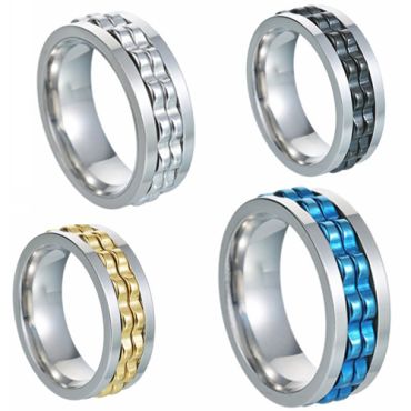 **COI Titanium Silver/Gold Tone/Black/Blue Silver Gears Ring-8347AA