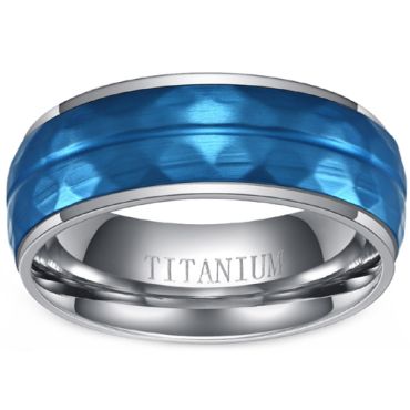 **COI Titanium Blue Silver Faceted Center Groove Step Edges Ring-8358AA